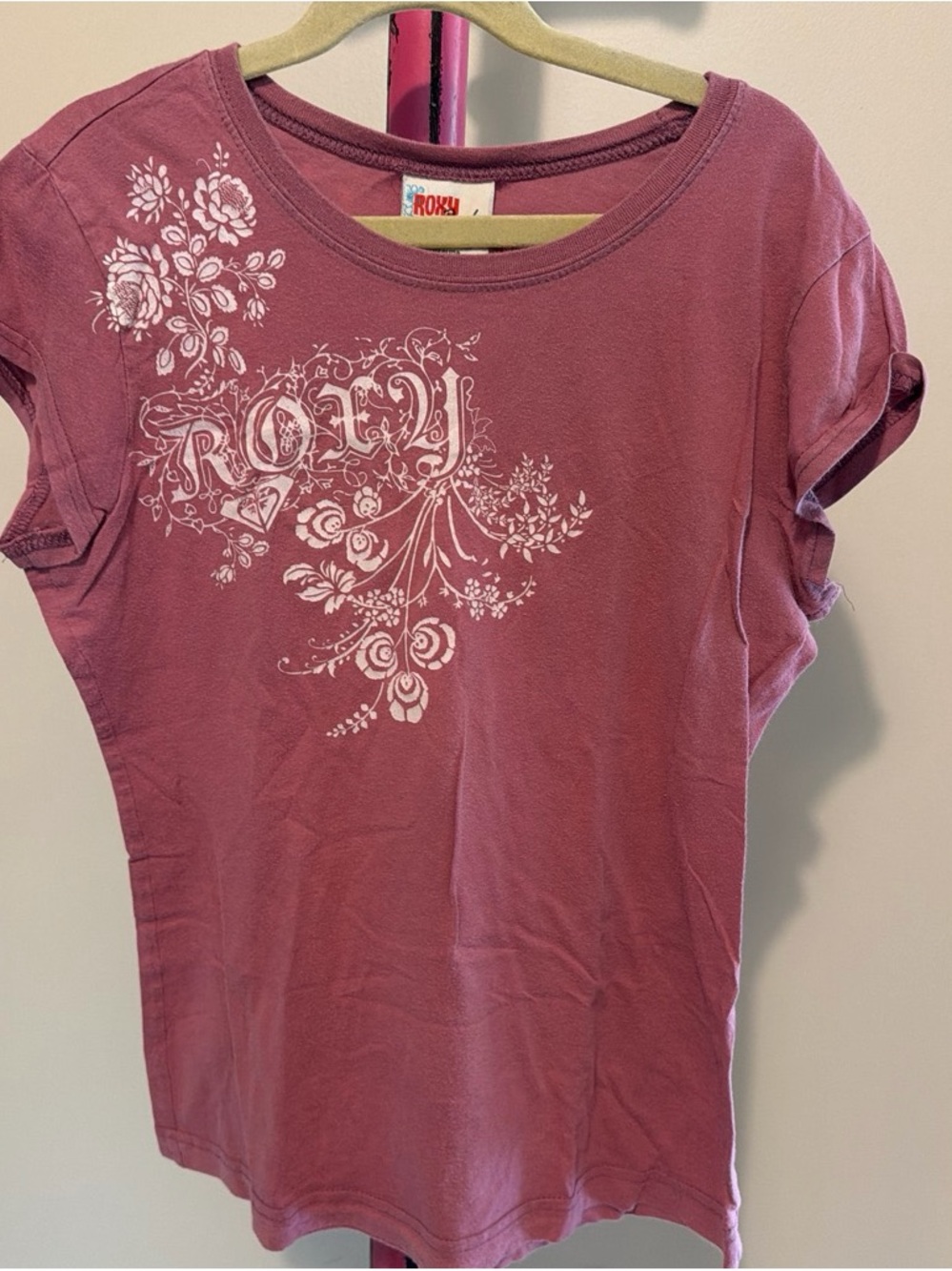 Vintage Y2K Roxy Paradise Floral Graphic Cap Sleeve Tee USA Made Size M